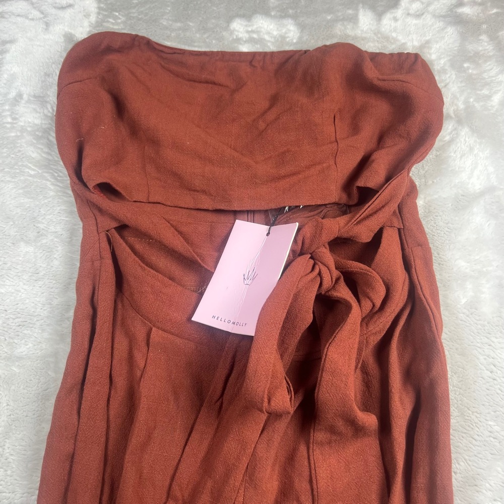 NWT Hello Molly Women's Sz 6 Jumpsuit Rust Strapless Wide Leg Linen Blend W78418